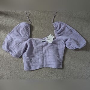 NWT Zara Ruched Lavender Top with Side Zip